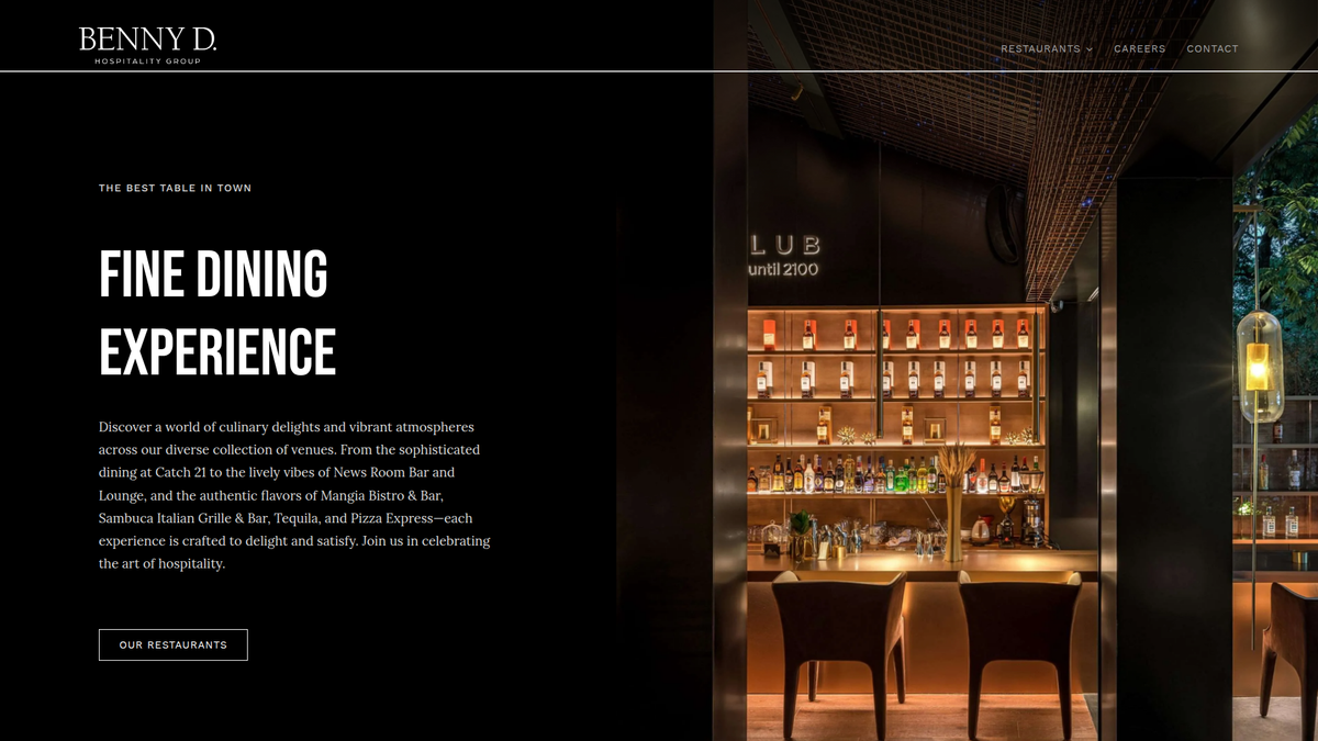 Benny D Hospitality website screenshot