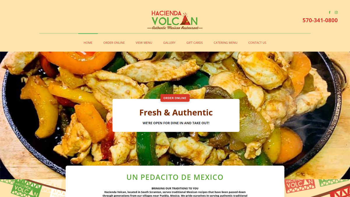 Hacienda Volcan Scranton website screenshot