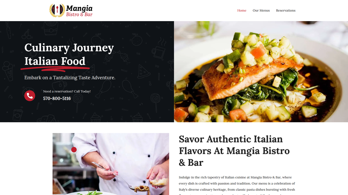 Mangia Bistro Bar website screenshot